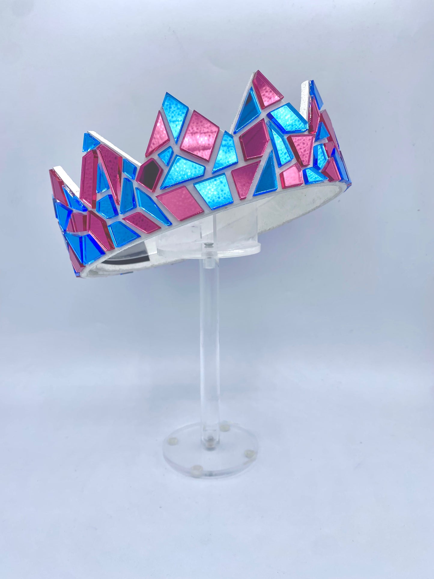 Light Blue and Pink Crown on White/ Black