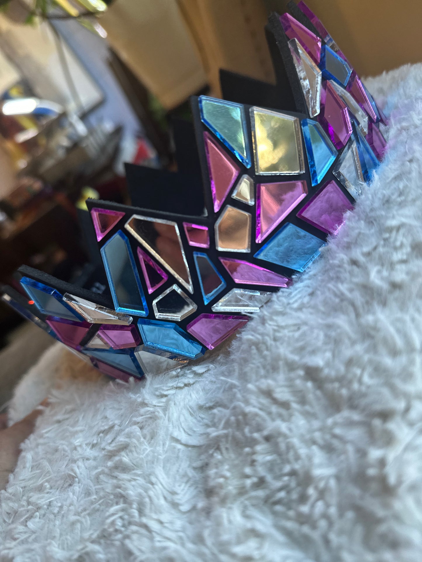 Light Blue and Pink Crown on White/ Black