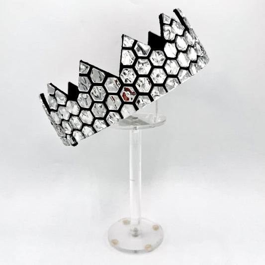 Glacial Texture Silver Honeycomb Crown on Black