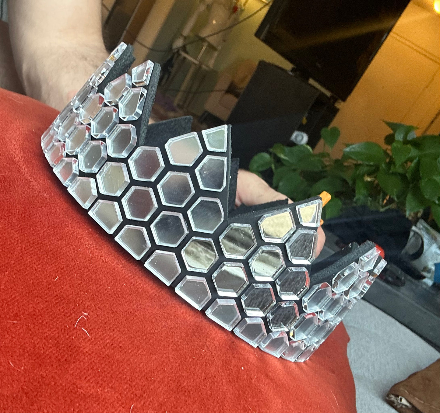 Silver Honeycomb Mirror Crown on Black