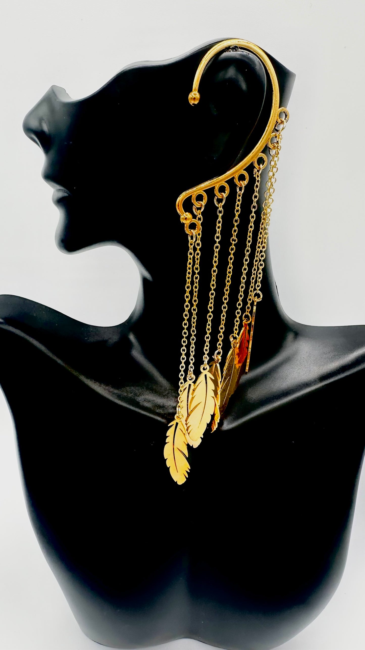 Large Gold Feather Ear Cuff