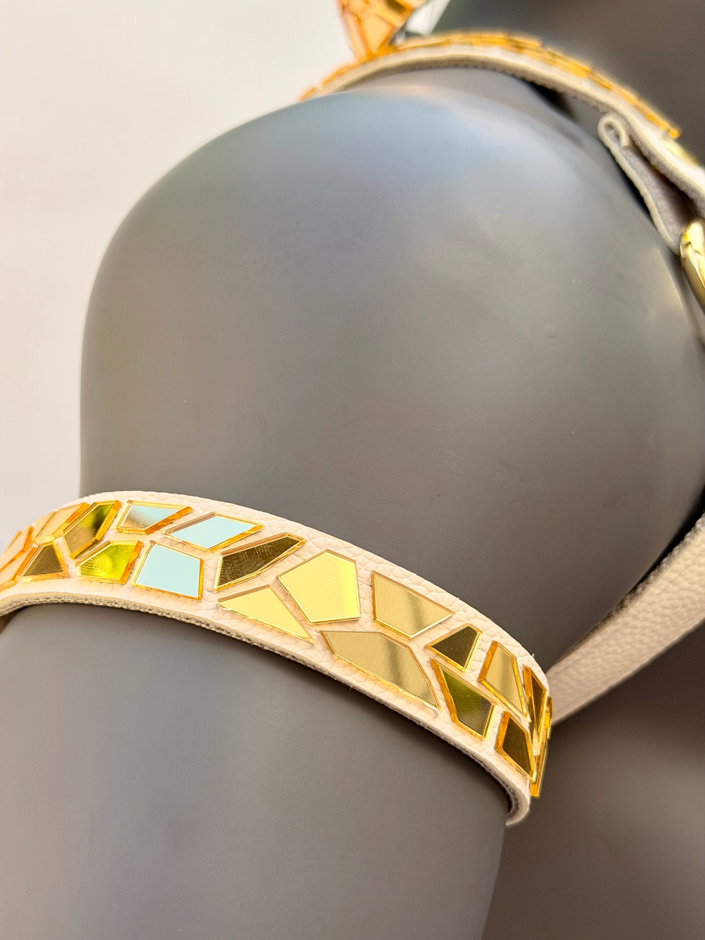 Harness Set - Gold Tile on White Leather