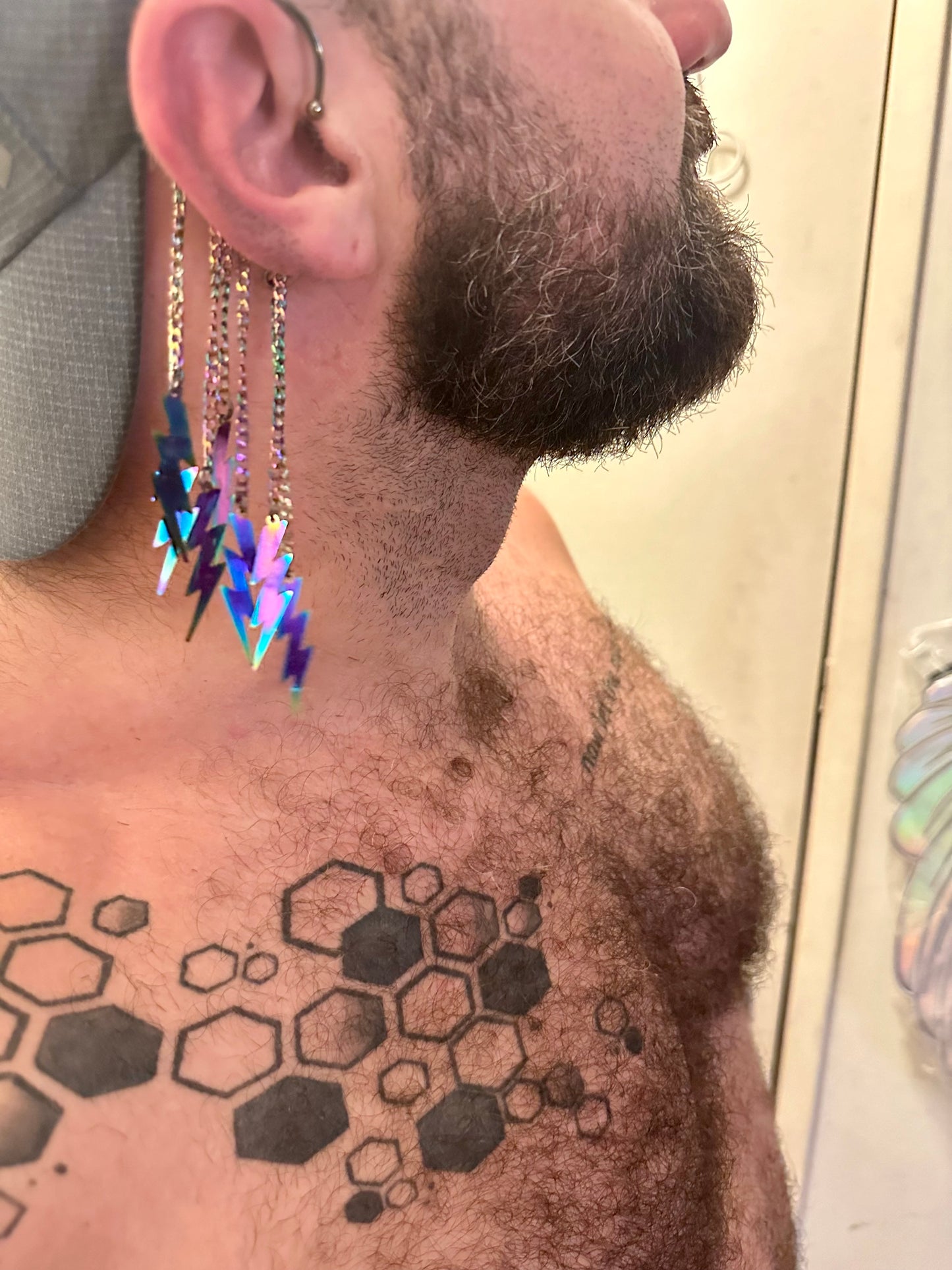 Large Iridescent Bolt Ear Cuff