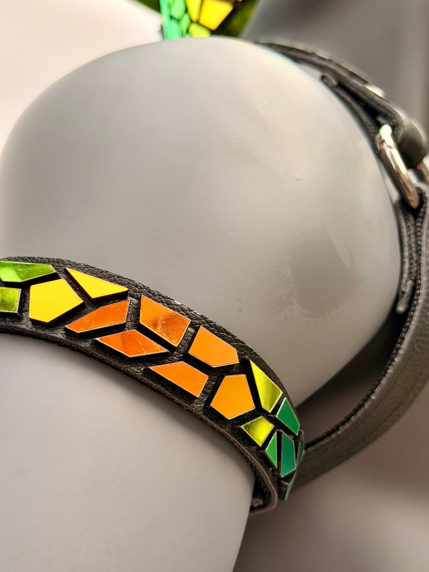 Harness Set - Holographic Tile on Black Leather