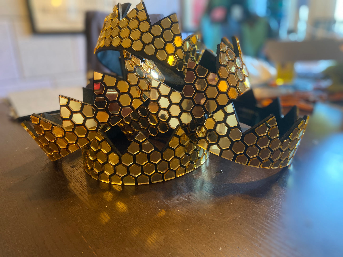 Gold Honeycomb Mirror Crown on Black