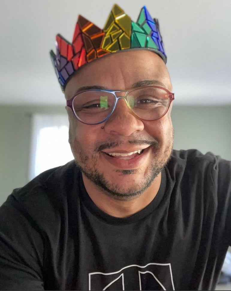 Rainbow Geometric Mirror Crown on Black