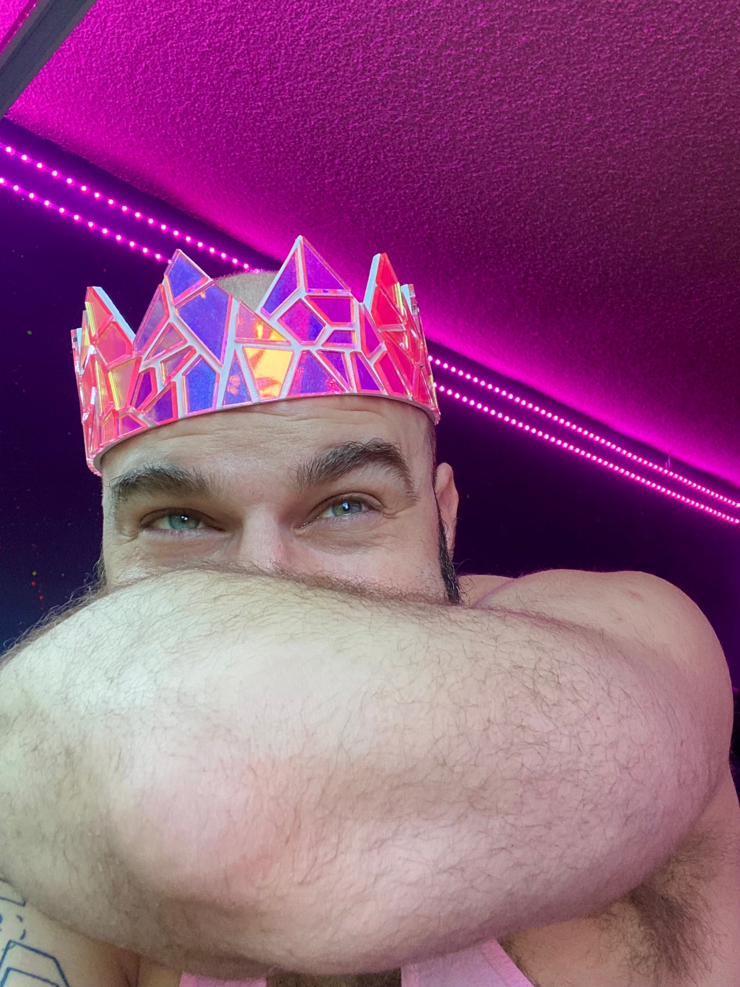 Holographic Pink Mirror Crown on White
