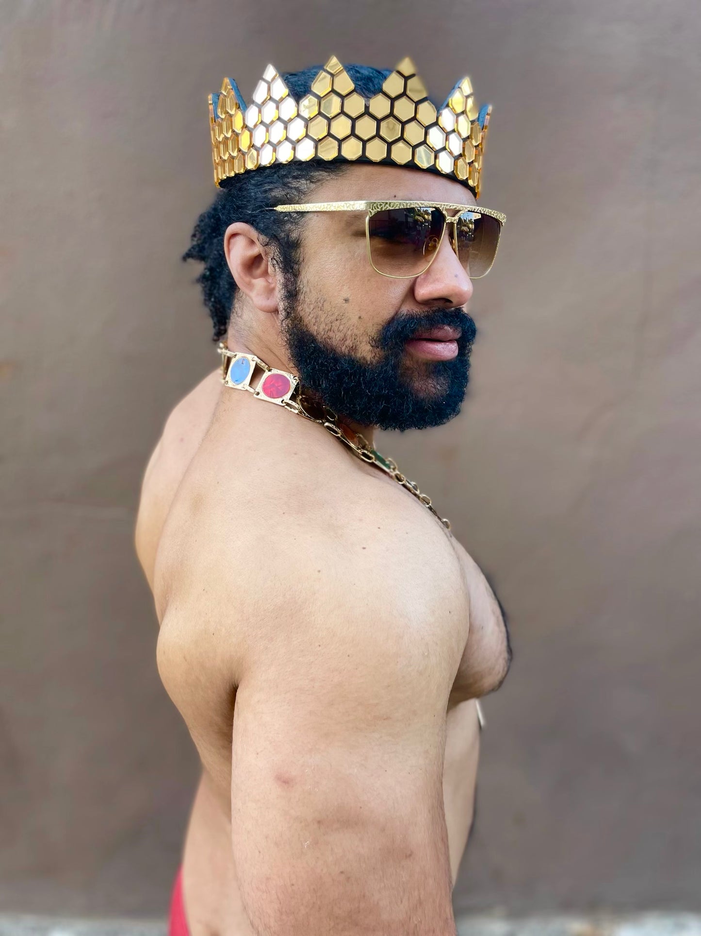 Gold Honeycomb Mirror Crown on Black