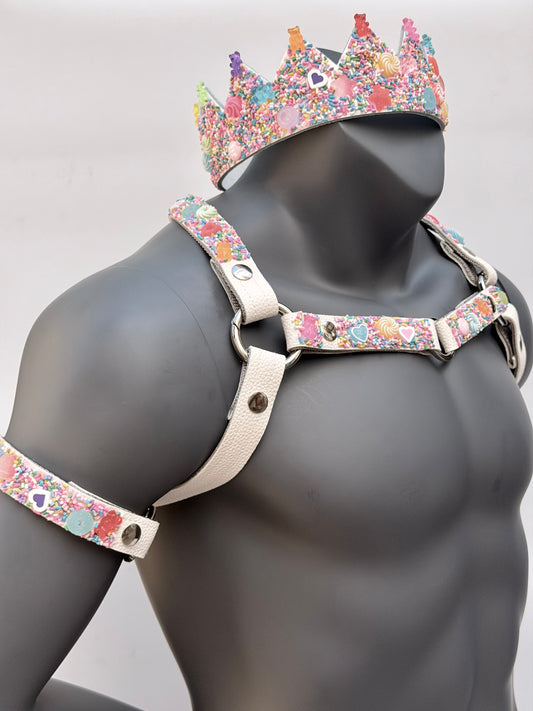 Harness Set - Candy on White Leather