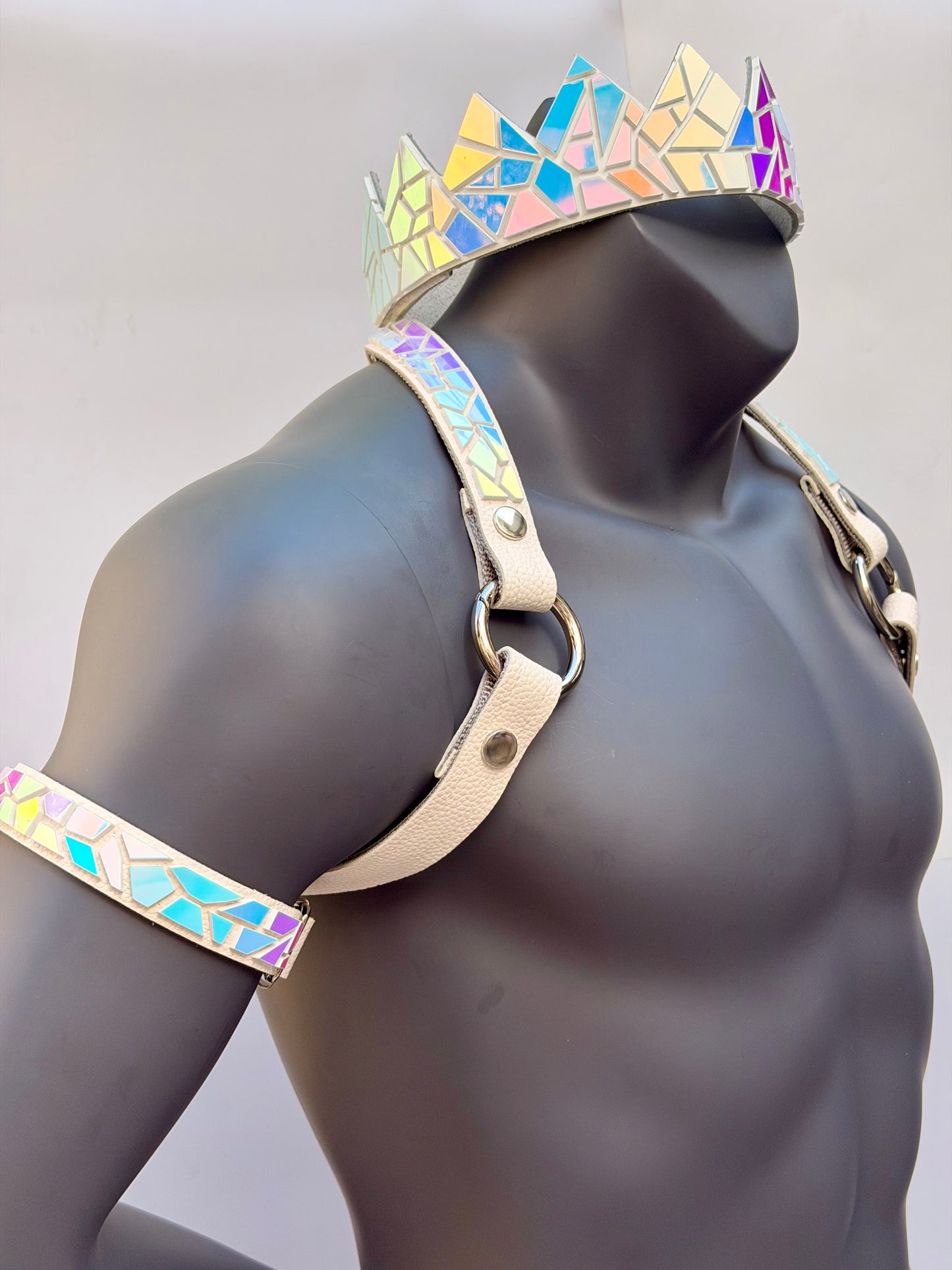Harness Set - Moonstone Tile on White Leather