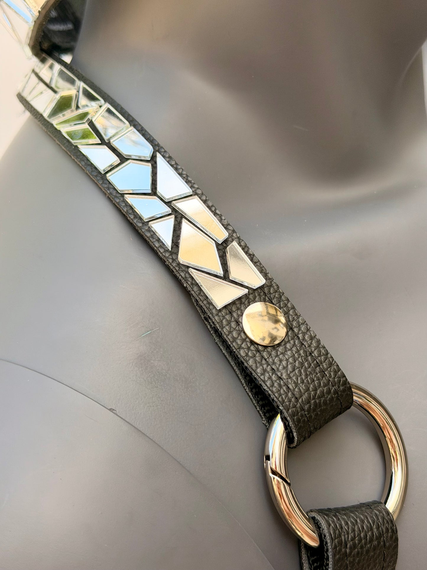 Harness Set - Silver Tile on Black Leather