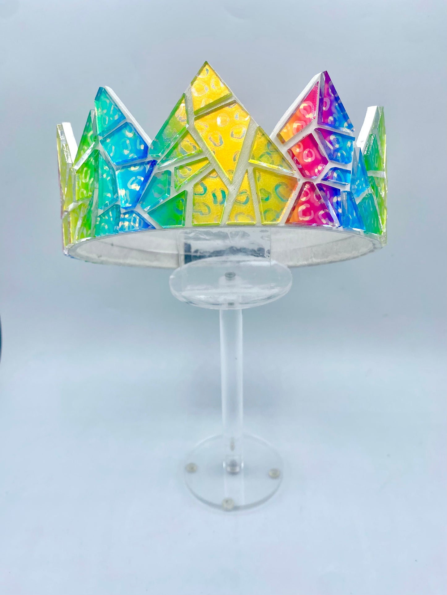 Holographic Rainbow Leopard Crown on White