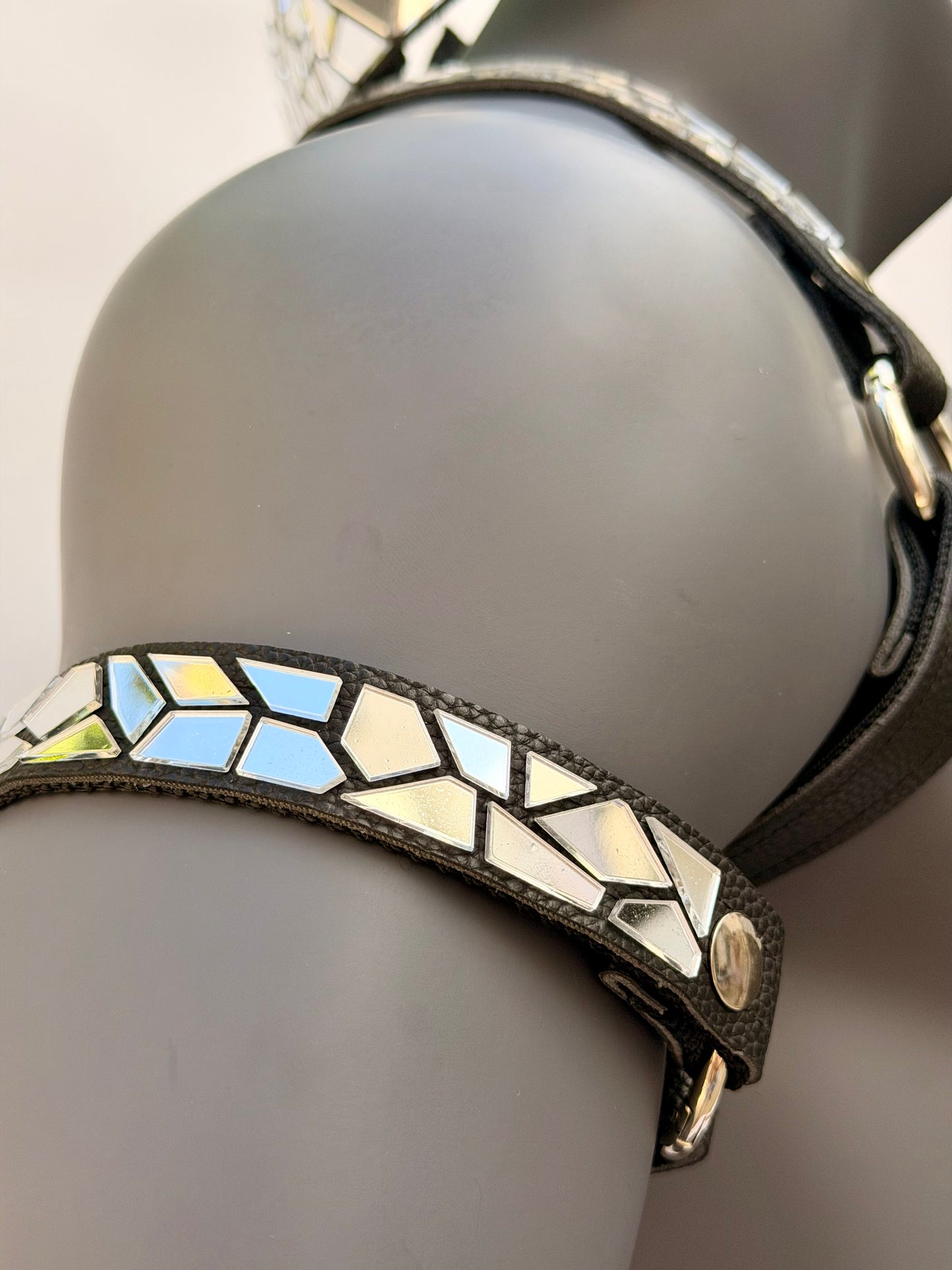 Harness Set - Silver Tile on Black Leather