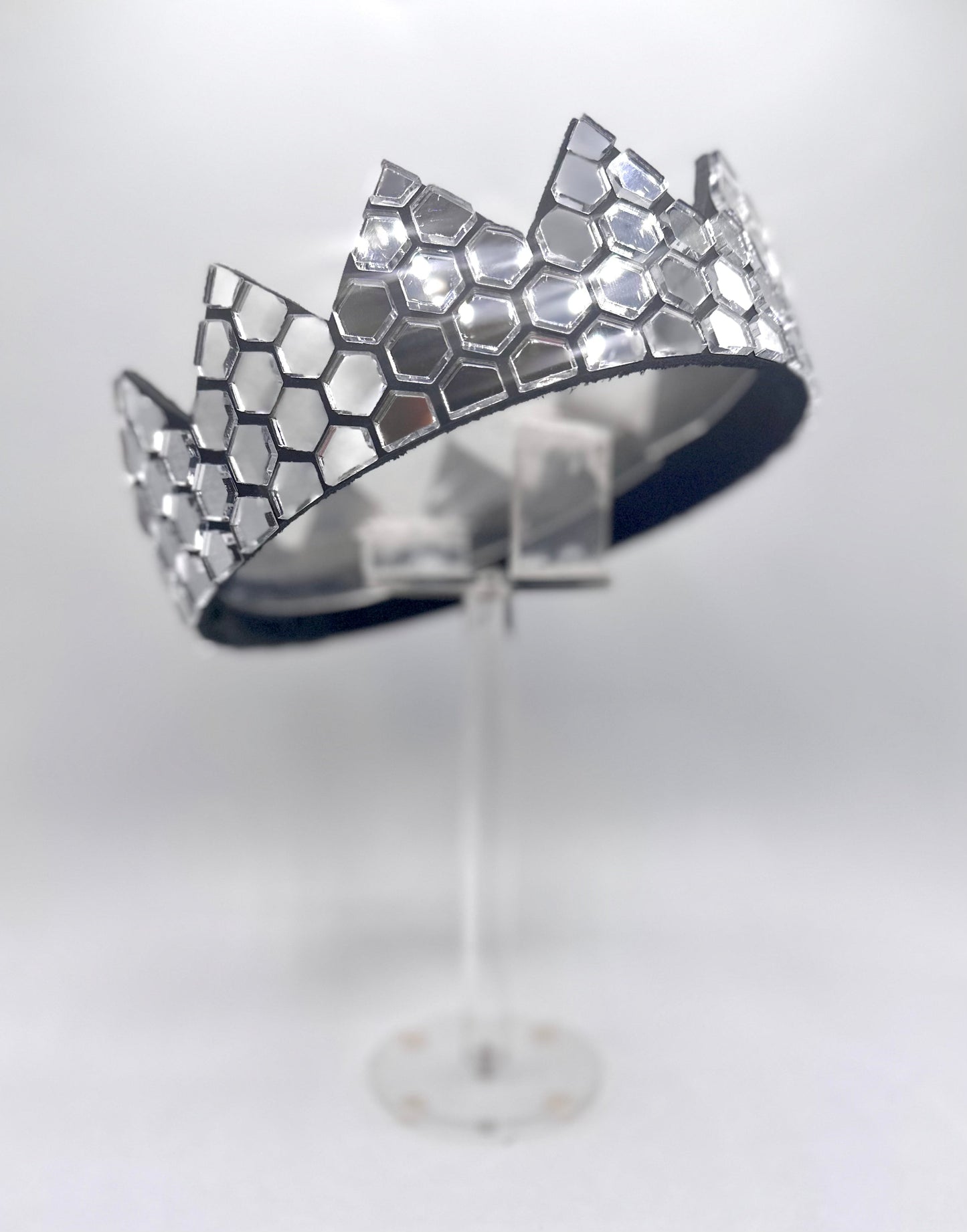 Silver Honeycomb Mirror Crown on Black