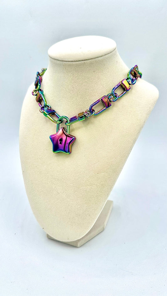 Iridescent Star Padlock Necklace