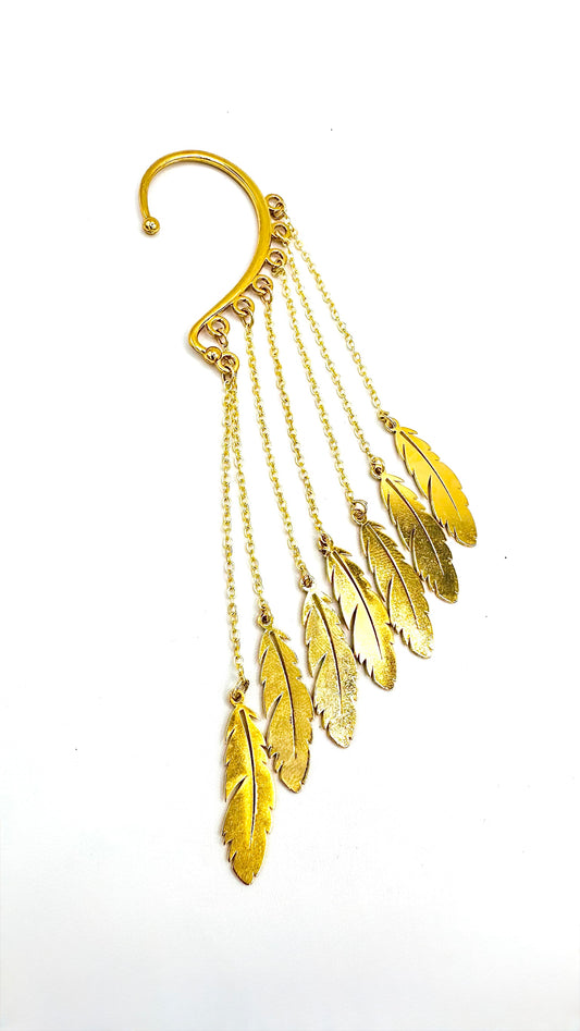 Large Gold Feather Ear Cuff