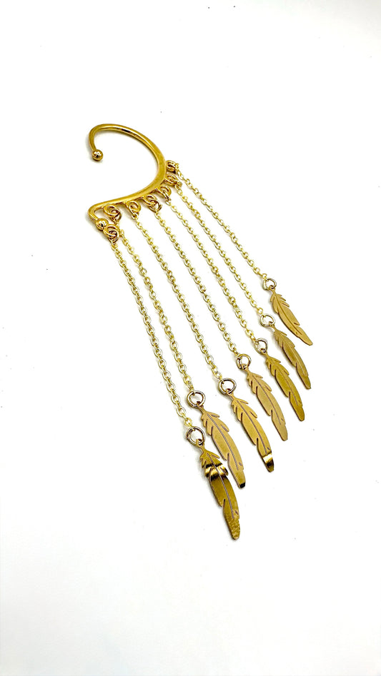 Small Gold Feather Ear Cuff
