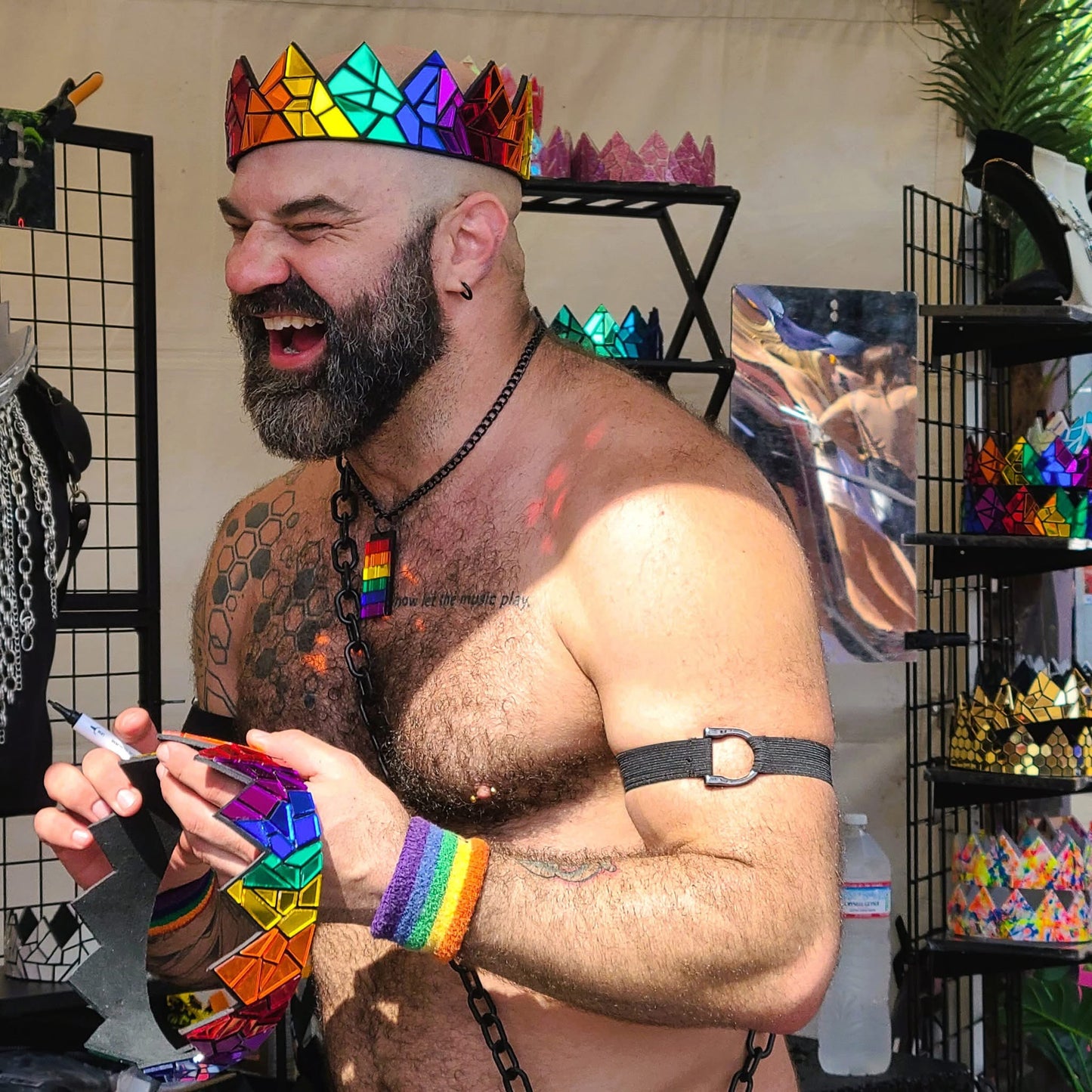Rainbow Geometric Mirror Crown on Black