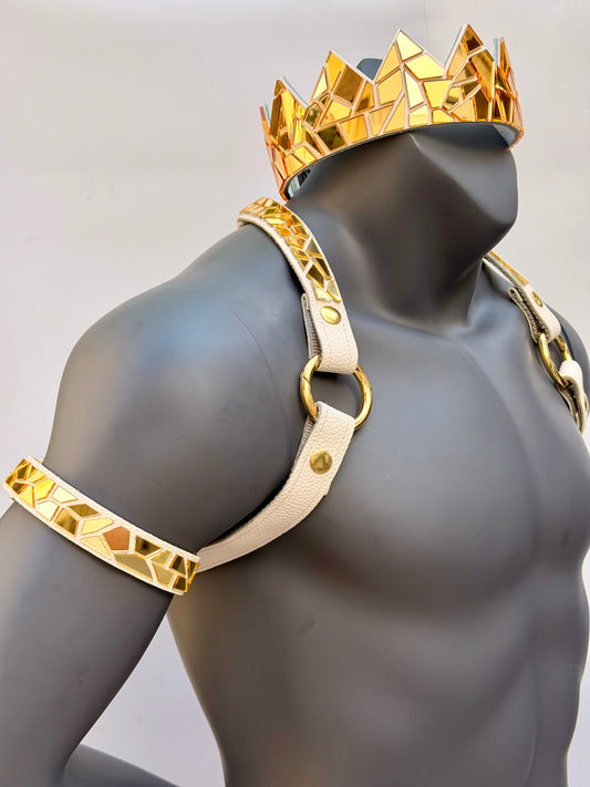 Harness Set - Gold Tile on White Leather