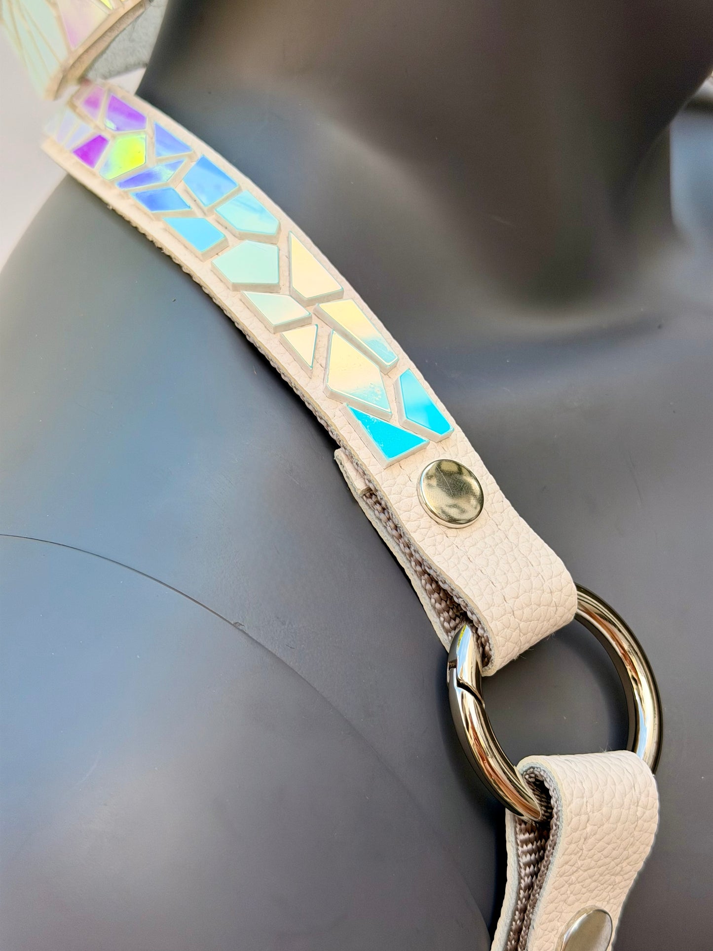 Harness Set - Moonstone Tile on White Leather