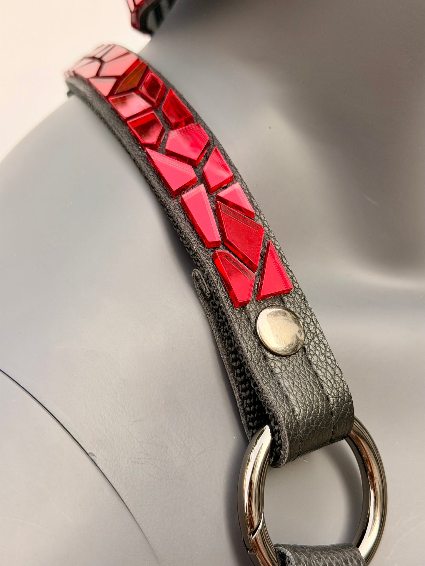 Harness Set - Ruby Red Tile on Black Leather