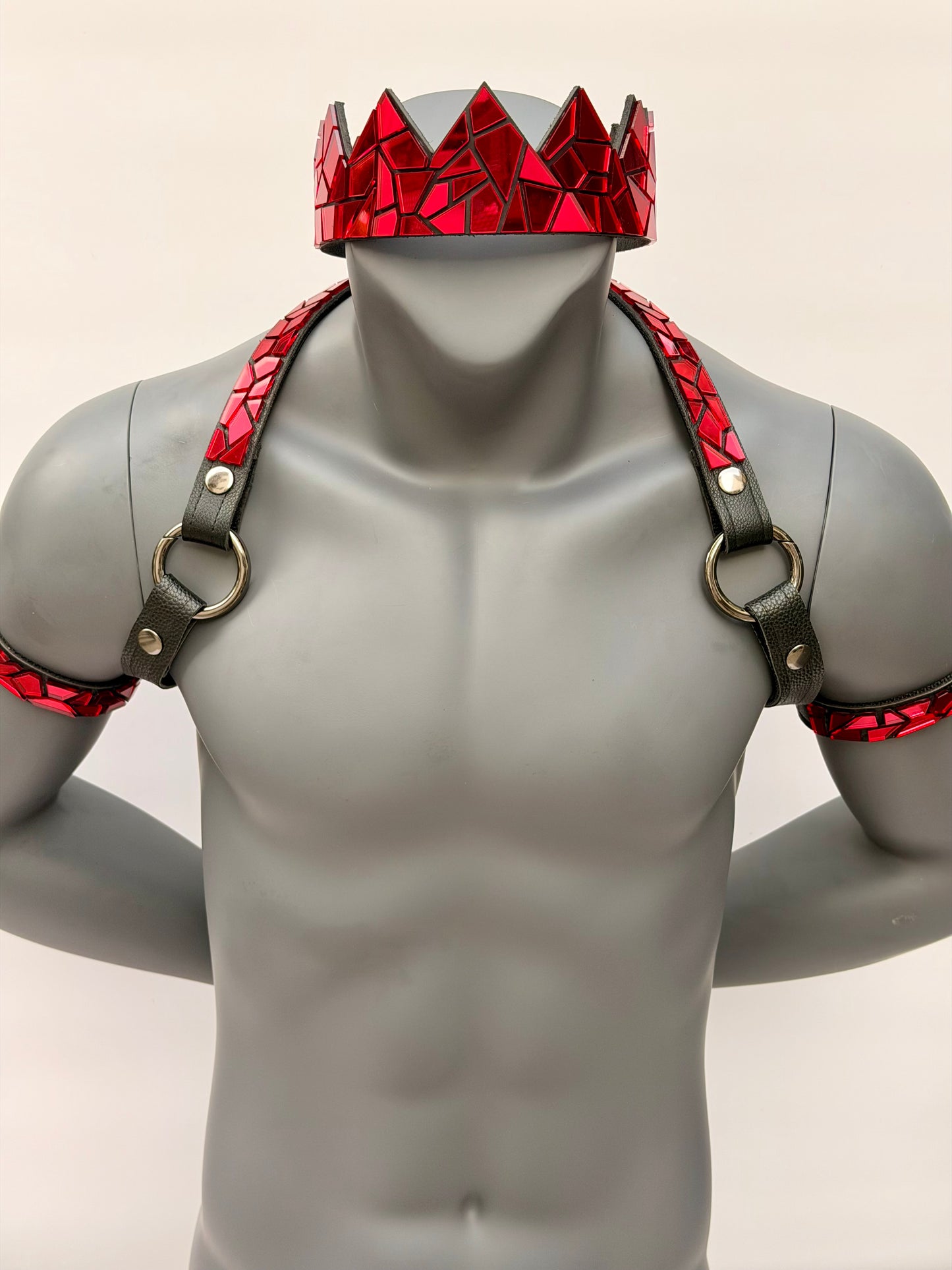 Harness Set - Ruby Red Tile on Black Leather