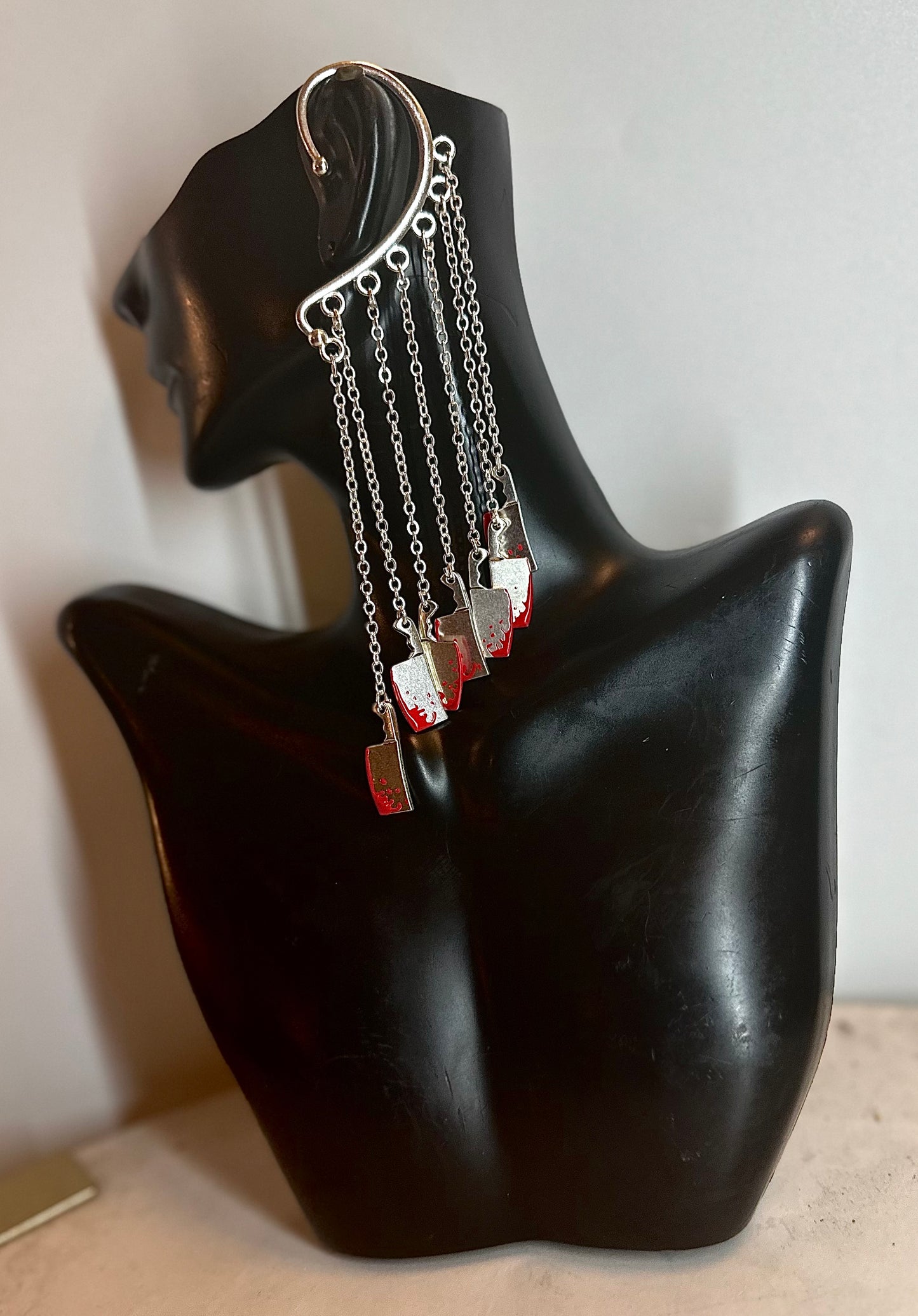 Silver Bloody Butcher Knife Ear Cuff