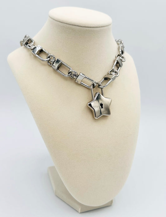 Silver Star Padlock Necklace