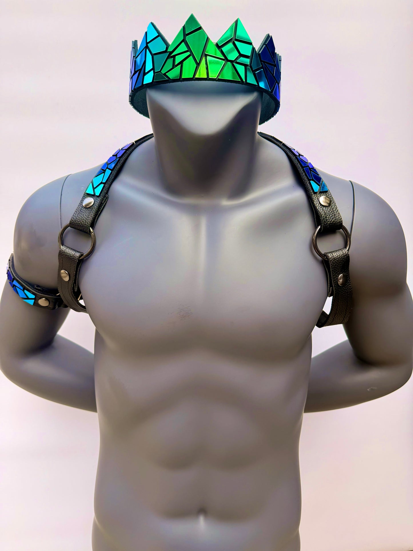 Harness Set - Peacock Tile on Black Leather