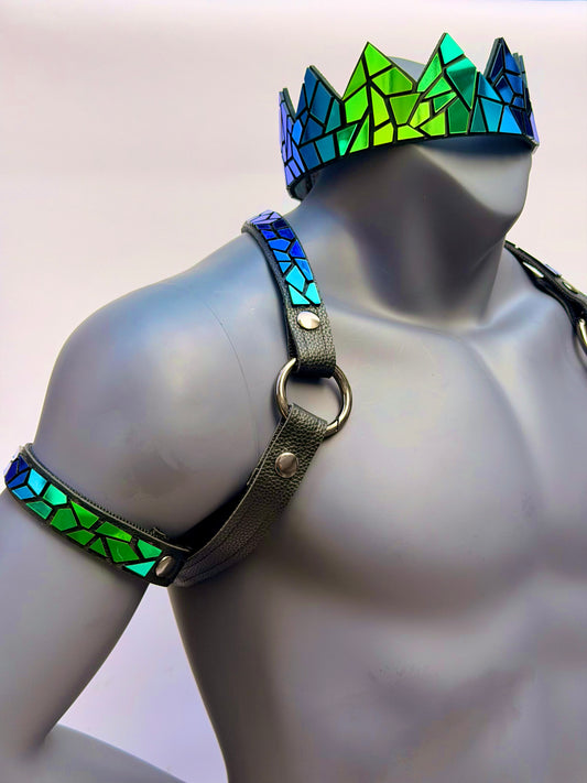 Harness Set - Peacock Tile on Black Leather