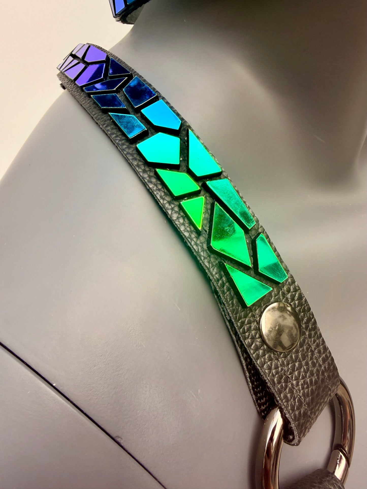 Harness Set - Peacock Tile on Black Leather