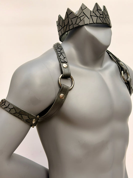 Harness Set - Matte Black Tile on Black Leather