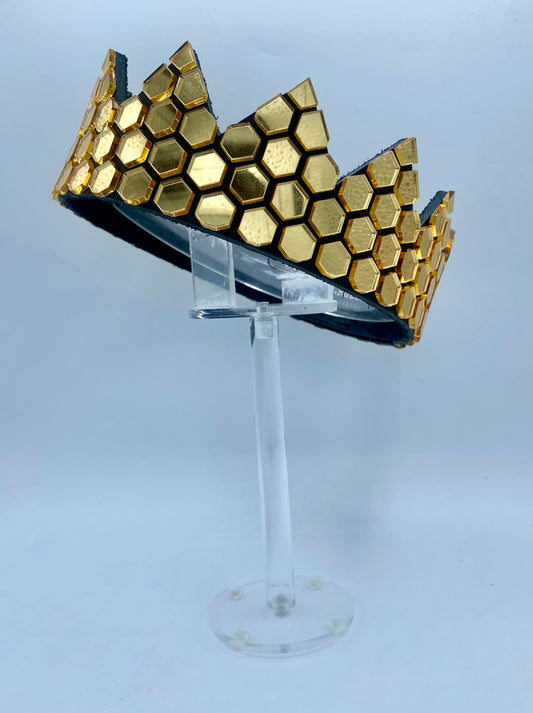 Gold Honeycomb Mirror Crown on Black